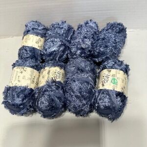 8 Skeins Yarn Bee Beguile Aegean Blue Eyelash Yarn 100% Polyester